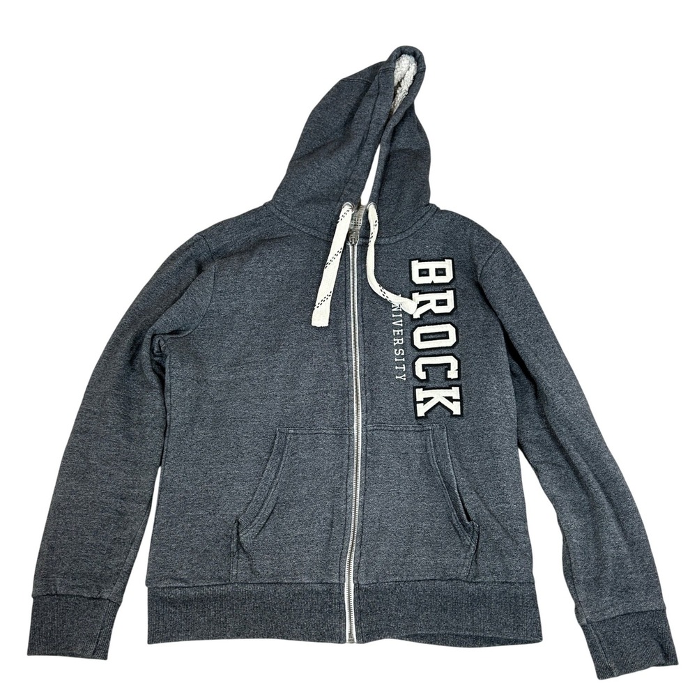 JPT Classics Brock University Sherpa Lined Full Zip Hoodie Grey Mens Small